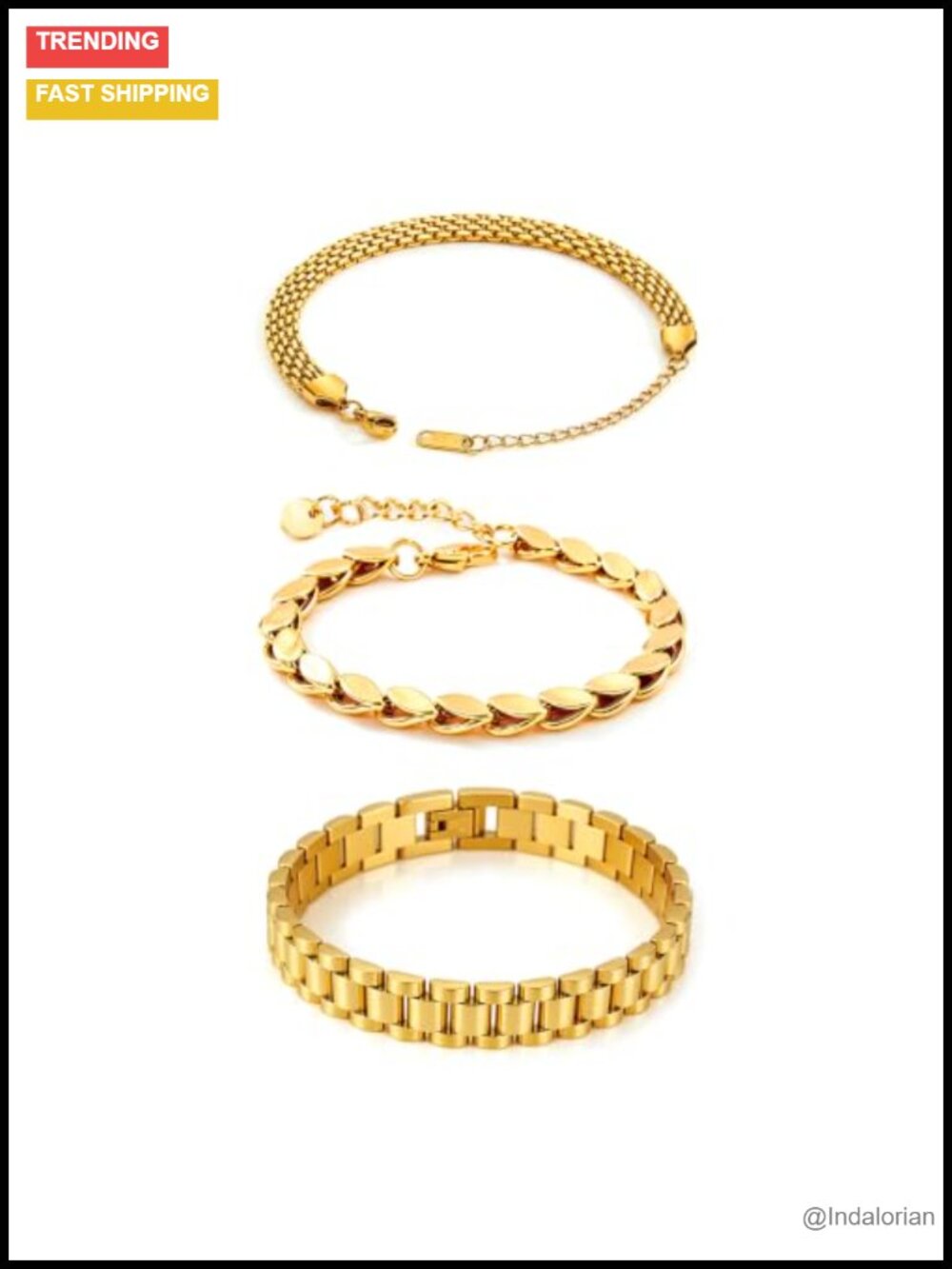 18K Gold Plated Stainless Steel Stackable Bracelet Set for Women